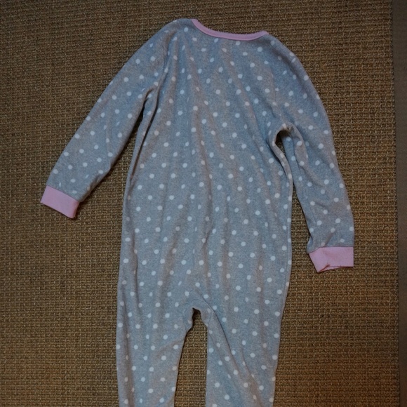 Girls Size 5T Carter's Grey/Pink/White Polka Dot 1-piece Flannel PJs - Picture 3 of 3